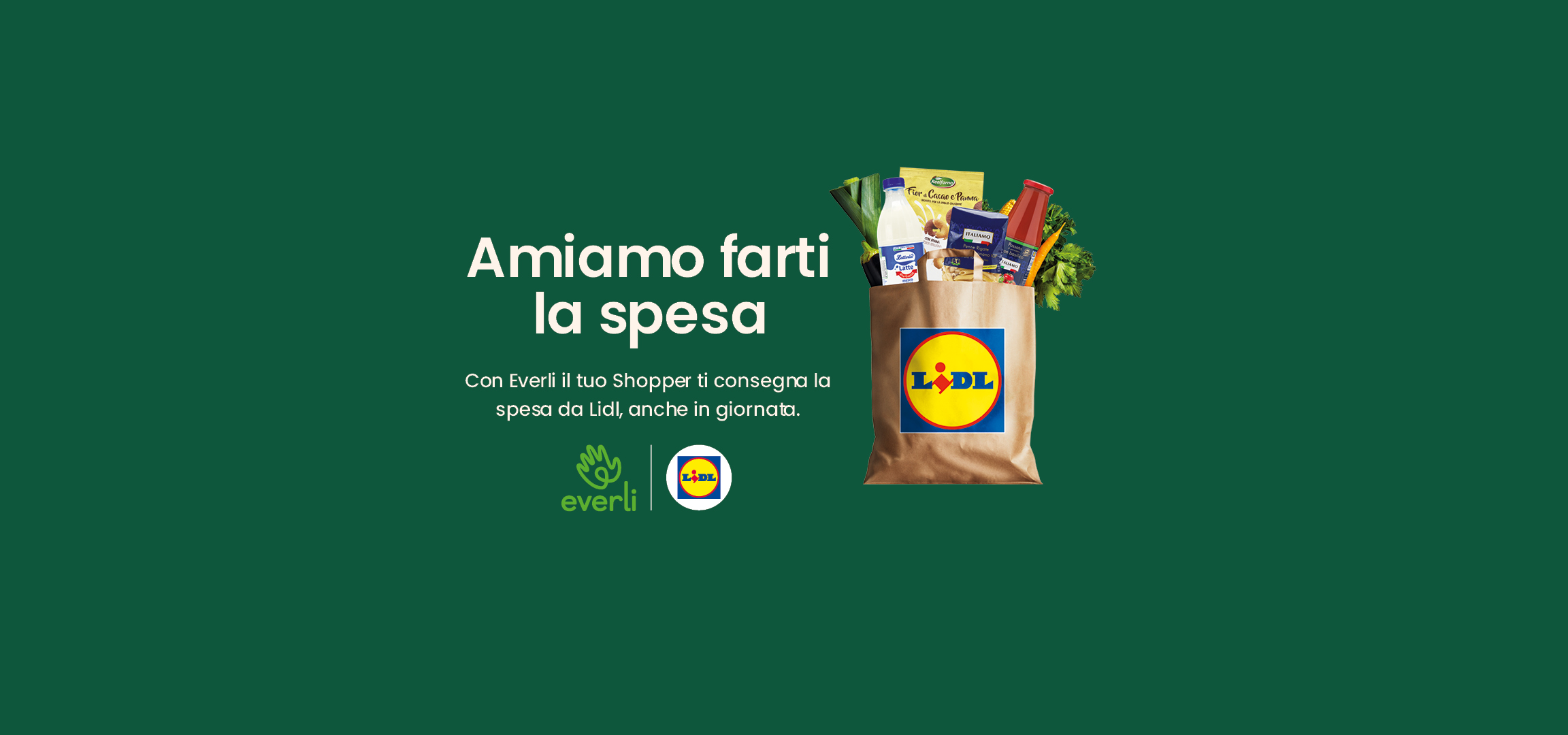 Sacchetto della spesa Lidl con prodotti alimentari, Everli consegna a domicilio.